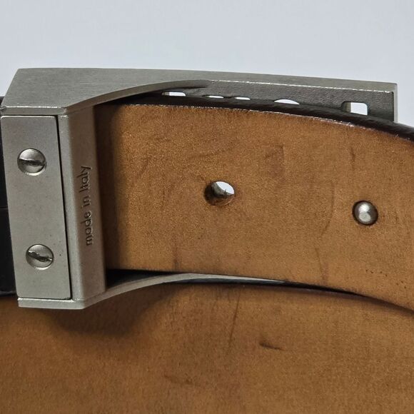 LOUIS VUITTON Ceinture Dark Brown Leather Silver-toned LV Logo Buckle Belt - Picture 4 of 8